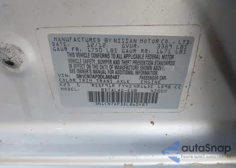 2013 Nissan Versa 1.6 S из США, поврежденный, VIN 3N1CN7AP3DL860487